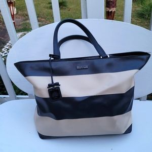 Kate Spade Leather bag black & cream stripe with zipper
